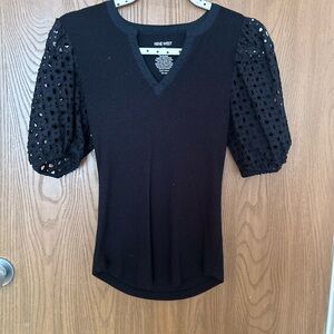 Nine West Black Fitted Embellished Blouse